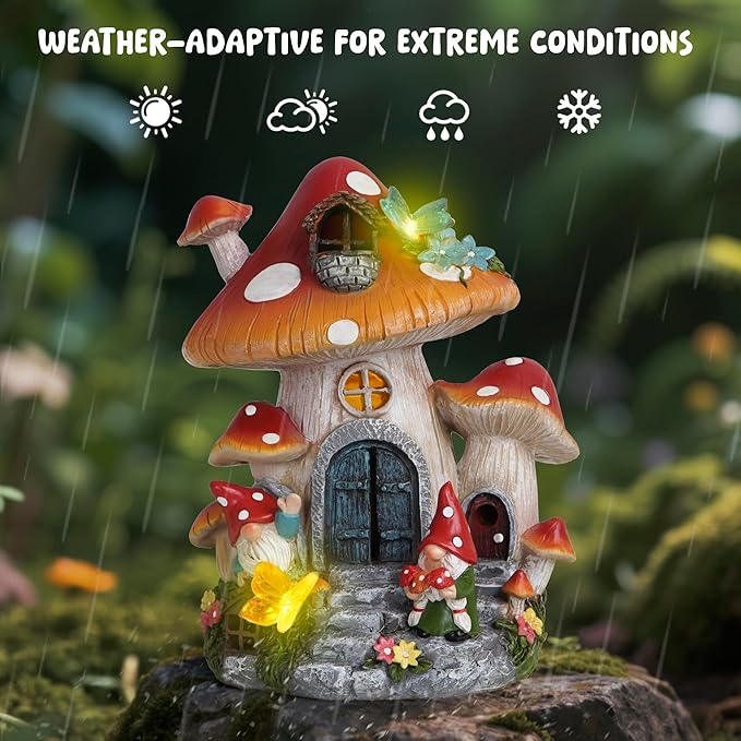 Hodao Spring Garden Mushroom Gnomes Decorations Mushroom House Ornaments Decor for Porch, Garden Yard Spring Lighting House for Outdoor Decor Birthday Gifts for Mom, Grandma,Women-Ruum Studio Home
