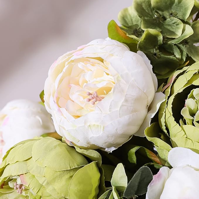 Duovlo Fake Flowers Vintage Artificial Peony Silk Flowers Wedding Home Decoration,Pack of 1 (New Green)-Ruum Studio Home