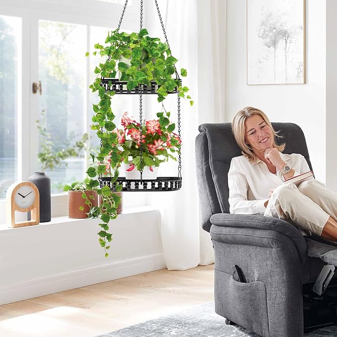 Plant Hanger Indoor Outdoor, 2 Tier Hanging Planter Plant Shelf, Metal Hanging Plants Holder for Indoor Outdoor Plants-Ruum Studio Home