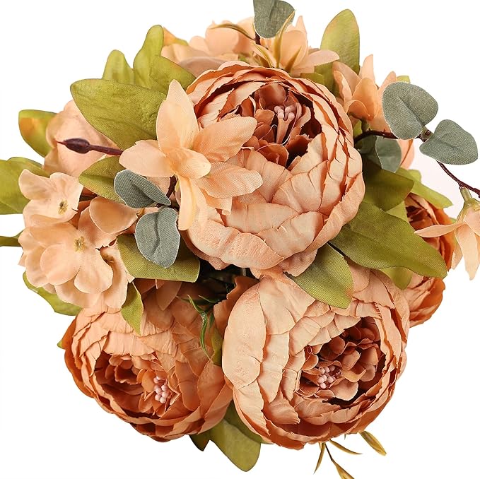 Duovlo Artificial Peony Silk Flowers Fake Flowers Vintage Wedding Home Decoration,Pack of 1 (Dark Champagne)-Ruum Studio Home
