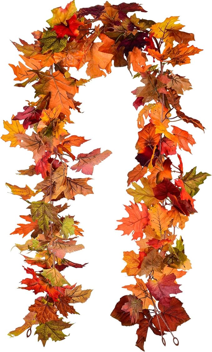 Lvydec 2 Pack Fall Maple Garland - 5.9ft/Piece Artificial Fall Foliage Garland Colorful Autumn Decor for Home Wedding Party (Mixed Color)-Ruum Studio Home