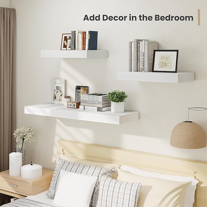Heimlove 12" Deep Floating Shelves, 36 x 12 Inch Wall Mounted Long Floating Shelf with Invisible Brackets, for Home Decor, Bedroom, Kitchen, Living Room, Bathroom - 2 Pack, White-Ruum Studio Home