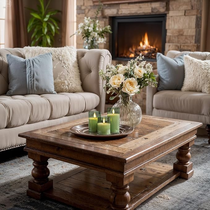 Homemory Green Glass Flameless Candles, Battery Operated LED Pillar Candles with Remote Control and Timer, Radiance Candles, Real Wax, Set of 3,D3 xH4 5" 6"-Ruum Studio Home
