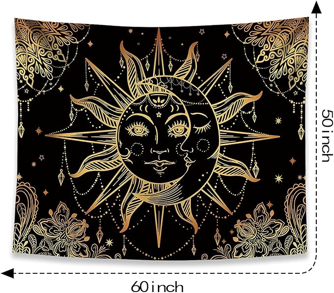 Lunerfex Hippie Sun and Moon Tapestry Bohemian Tapestry Aesthetic Cute Tapestries for Bedroom and Living Room Decor Sun 50×60 Inches-Ruum Studio Home