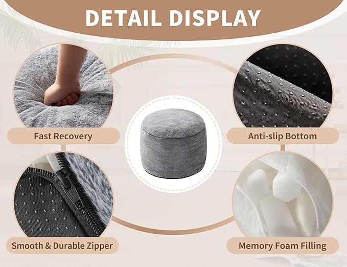 Boho Ottoman Living Room Furniture 20"x15" Round Ottomans Pouf Couch Foot Rest Navy Pouf Ottoman Foot Rest with Foam Chunk Filling Pouffe Ottomans Stuffed Foot Rests Poufs for Couch-Ruum Studio Home