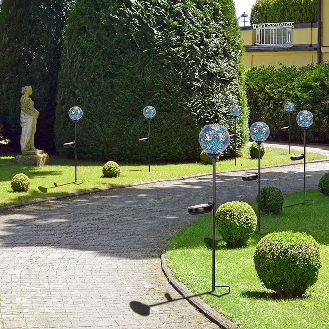 Solar Garden Lights Outdoor Decorative - Solar Gazing Ball Mosaic Garden Stakes Decorative Waterproof Outdoor Lights for Pathway Yard Lawn Decoration Blue-Ruum Studio Home