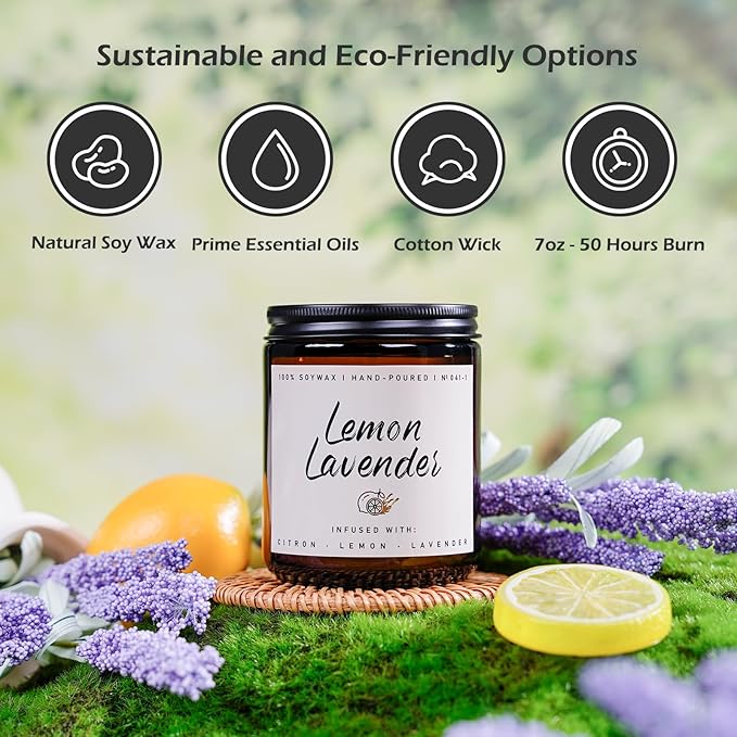 Auelife Scented Candle for Home | Lemon Lavender Candle | Aromatherapy Candles - Soy Candles for Home Scented, Gifts for Women Men, Lemon Fragrance -7oz, Single-Wick-Ruum Studio Home