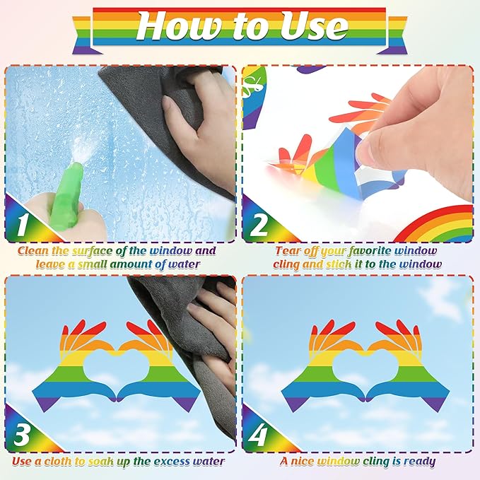 9 Sheets LGBT Rainbow Window Clings, Pride Decorations Window Cling, Gay Love Heart Stickers, Double-Side Pride Wall Clings Decals for Pride Day LGBTQ Rainbow Party Parades Supplies Decor-Ruum Studio Home