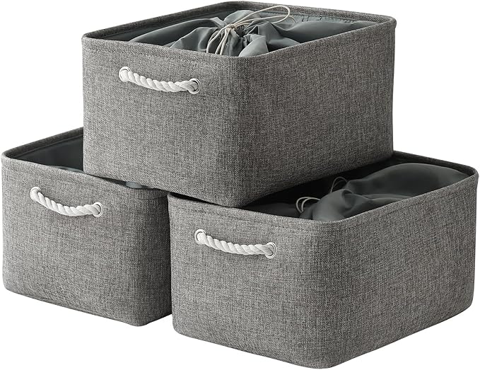 TheWarmHome Fabric Storage Bins Baskets for Organizing, Large Sturdy Storage Basket W/Handles, Decorative Foldable Storage Baskets for Shelves Closet Nursery Toy (X Large - 3 Pack 17.7L×13.8W×9.8H)-Ruum Studio Home
