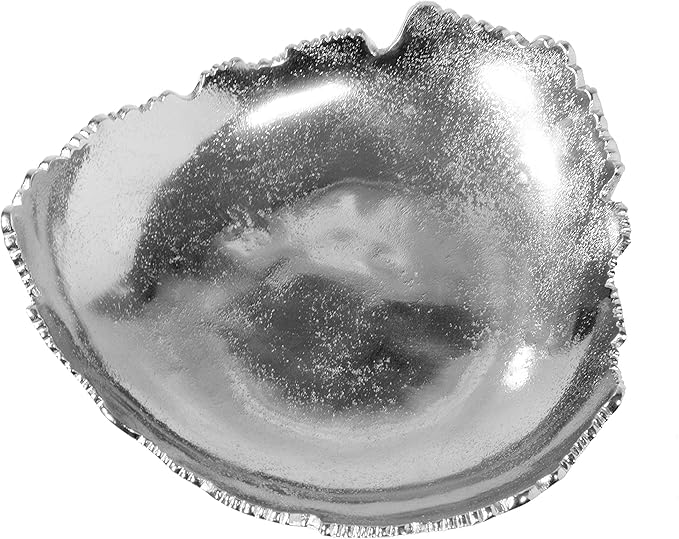Red Co. 12” Decorative Antique Silver Allure Torn Hammered Metal Centerpiece Bowl with Sculpted Edges-Ruum Studio Home
