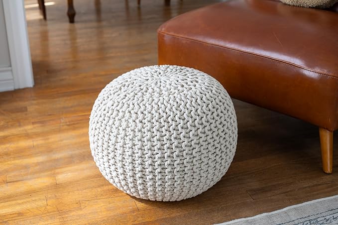 BIRDROCK HOME Round Pouf Ottoman | Cotton Braided Foot Stool with Bean Bag Filling | Boho Foot Rest for Living Room & Bedroom | Compact & Comfortable Seating, Lightweight & Soft | Natural-Ruum Studio Home