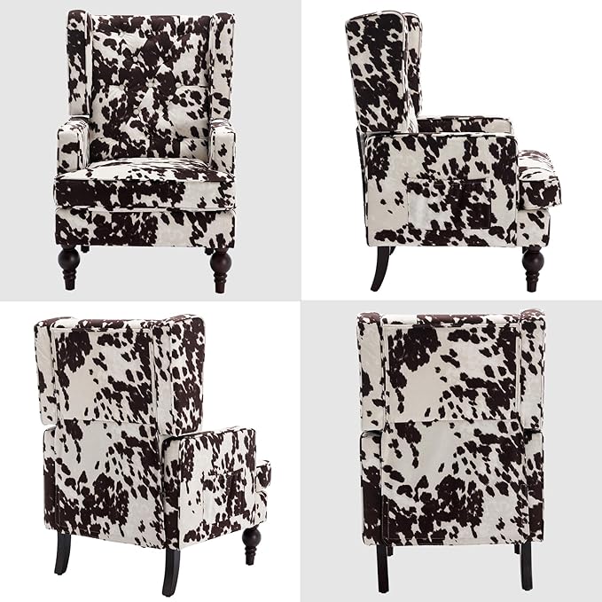 DUOMAY Tufted Accent Chair Set of 2, Modern Upholstered Wingback Side Arm Chair for Living Room Bedroom with Wood Legs, Comfy Reading Guest Chair for Office, Milk Cow/Brown-Ruum Studio Home