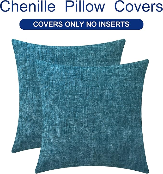 CaliTime Throw Pillow Covers Decorative 16 X 16 Inches Pack of 2 Cozy Chenille Cushion Cases for Couch Sofa Bed Living Room Home Ocean Blue-Ruum Studio Home