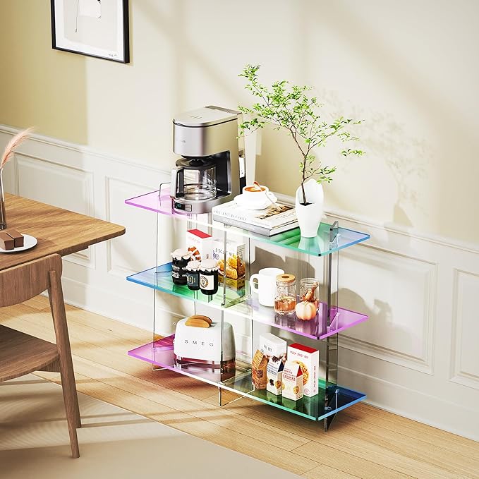 Acrylic Bookshelf, Small 3 Tier Open Bookcase for Small Spaces,Sofa Table, Hallway Entry Table for Home Living Room (Iridescent, 39.4" x 11.8" x 31.5)-Ruum Studio Home