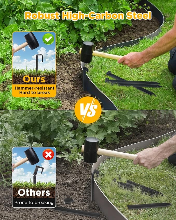 Landscape Edging Metal Stakes - 20 Pcs, 10 Inch Garden Landscape Stakes, High Carbon Steel Landscape Anchoring Stakes for Flowerbed Edging, Outdoor Tent and Landscape Edging Coil-Ruum Studio Home