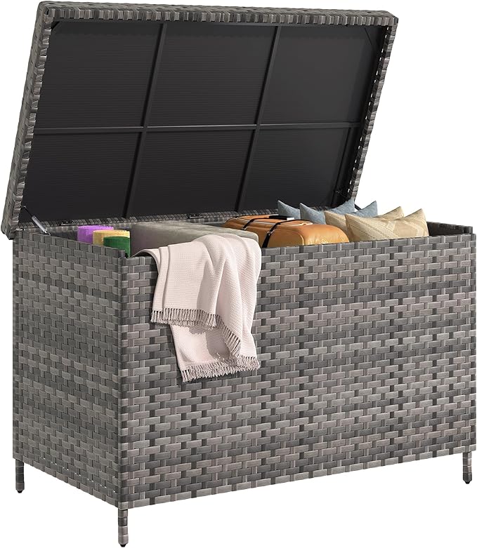 YITAHOME 230 Gal Outdoor Storage Box, XXL All-Weather Wicker Deck Box for Patio Furniture, Cushions, Pool Accessories and Garden Tools - Grey-Ruum Studio Home