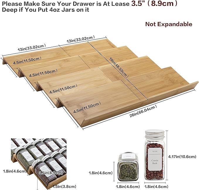 Bamboo Spice Rack Drawer Organizer - 8-Piece Set - 13" Wide Per Piece - Combine Into 26" Wide Rack-Ruum Studio Home