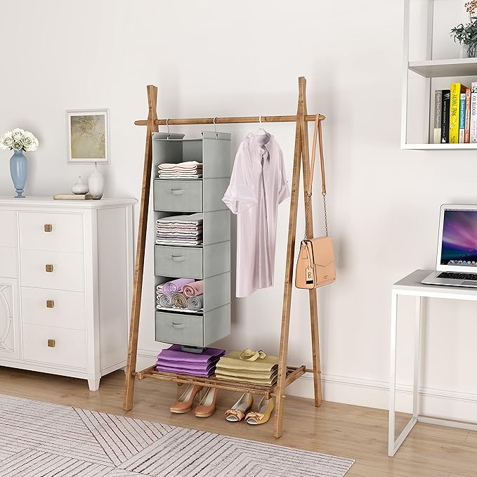 MAX Houser 6 Tier Shelf Hanging Closet Organizer, Closet Hanging Shelf with 2 Sturdy Hooks for Storage, Foldable (Light Grey-D3)-Ruum Studio Home