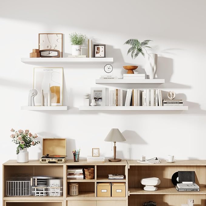 55 Inch Floating Shelves, 12 Inch Deep Floating Shelves for Wall, Floating Shelf with Invisible Brackets, 55 Inch Wide x 12 Inch Deep Wall Shelves for Bathroom, Bedroom, Living Room,1 Pack,White-Ruum Studio Home