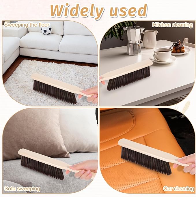 8 Pieces Woooden Dust Brush Hand Broom Bulk Bench Brush with Long Wood Handle Soft Bristle Whisk Broom for Counter Bed Sofa Bench Car Fireplace Clothes Household Cleaning-Ruum Studio Home