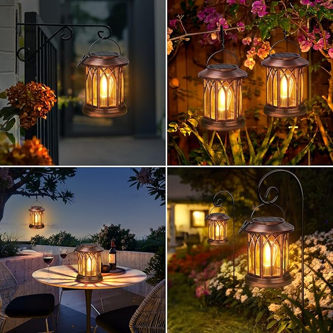 WdtPro Solar Lanterns Outdoor Hanging 2 Pack, Upgraded Bright Solar Lantern Lights Outdoor Waterproof, Solar Powered Lantern Over 12Hrs Hanging Lights for Outside Garden Yard Patio Decor (Copper)-Ruum Studio Home