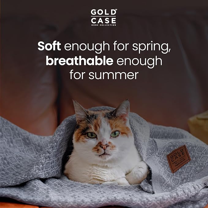 Gold Case Throw Blanket for Couch – 100% Recycled Turkish Cotton Blankets & Throws – Elegant Decorative Throw Blankets for Living Room Sofa – Woven Throws for Couch – Retro Grey – 50x60-Ruum Studio Home