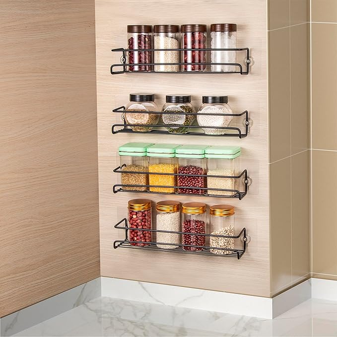 ROFAY Spice Rack Organiser, 4 Pack Wall Mounted Tier Shelf with Adhesive Sticker & Screws for Spices, Herbs, Jars and Other in Cupboard/Kitchen/Cabinets/Pantry-Ruum Studio Home
