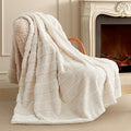 Amélie Home Luxury Striped Faux Fur Throw Blanket for Couch, Embossed Split Fur Cozy Fuzzy Fluffy Luxurious Soft Plush Sofa Chair Bed Gift Blankets for Women Men Wife Friend, 60"x80", Ivory-Ruum Studio Home