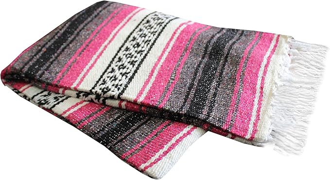 Del Mex Classic Mexican Blanket, Large Authentic Woven Falsa Throw (70"x50"), Artisan Southwest Décor for Beach, Yoga, Outdoors (Hot Pink/Fuchsia)-Ruum Studio Home