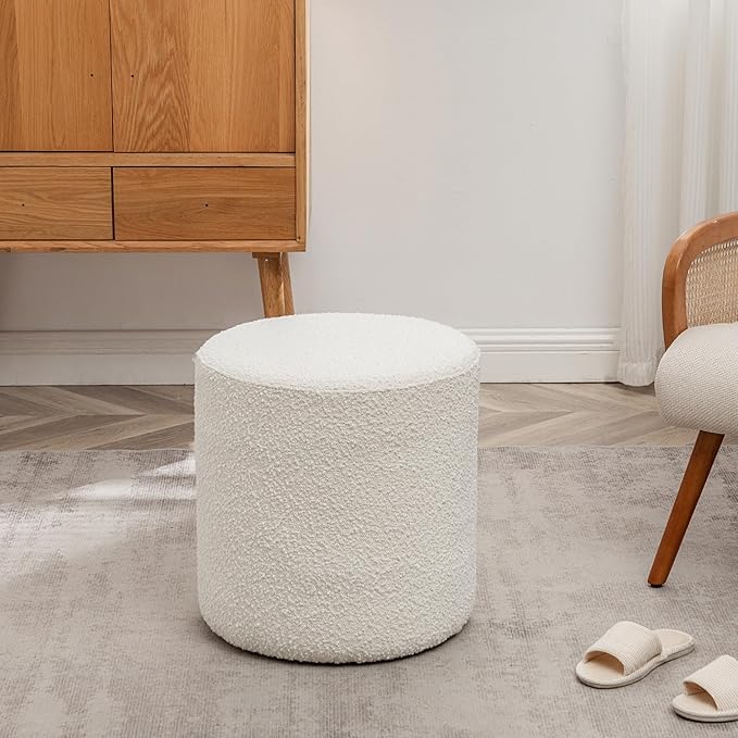 KINWELL 34" Boucle Swivel Barrel Chair with 18" Round Ottoman Set, Fully Assembled Set of Sherpa Accent Chair and Footrest, Modern Comfy Armchair and Footstool for Living Room and Bedroom, Cream-Ruum Studio Home