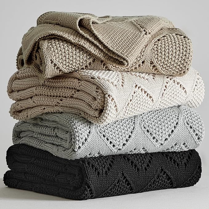 Longhui bedding Chunky Cotton Knit Throw Blanket for Couch, Sofa, Bed, or Chair, Decorative Breathable Fall Cable Knit Blanket 60 x 80 Inches, Large Medium Weight Beige-Ruum Studio Home
