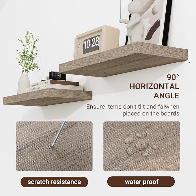 48 Inch Floating Shelves, 3D Textured Wood Grain, 48"x9.25"x1.5" Inch Deep Floating Shelves for Wall, Wooden Shelves for Bathroom, Bedroom, Living Room, Vintage Gray Oak-Ruum Studio Home