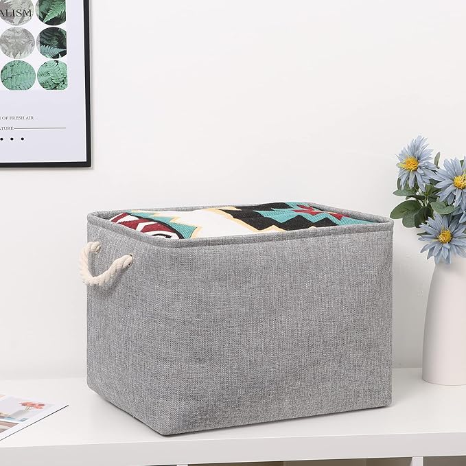 Bidtakay Grey Baskets [2-Pack] Shelf Baskets for Storage 16" X 11.8" X 11.8" Large Fabric Rectangular Decorative Storage Basket Organization Bins for Shelves Closet Home Organization(Grey)-Ruum Studio Home