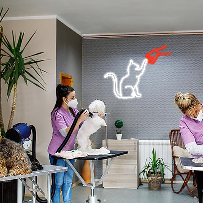 LISIGNVE Cat Handshake Neon Sign Human Beings and Animals Neon Light for Wall USB Light Up Sign Cat Led Sign for Pet Shop Bedroom School Museum Zoo (16.5”*12.6”)-Ruum Studio Home