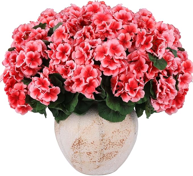 Hananona Artificial Geranium Flowers for Outdoors Geranium Silk Flowers Outdoor UV Resistant Garden Plants Faux Flowers for Home Kitchen Table Centerpieces Decor (12, Peach)-Ruum Studio Home