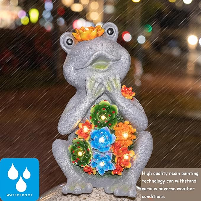 Frog Solar Figurine Light Statue Outdoor Gardening Gifts Decoration Garden Frogs Yard Decor Lamp With 8 Led Lights And Succulent Waterproof Patio Lawn Decor Housewarming Frog Gifts For Women-Ruum Studio Home