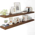 Wide Floating Shelves for Wall 12 Inch Deep, 55" X 12" X 2" Floating Shelf, 2 Inch Thick Shelf for Bathroom Bedroom Kitchen Book Room, Heavy Duty 85lbs Shelves for Farmhouse Decor Set of 2, Walnut-Ruum Studio Home