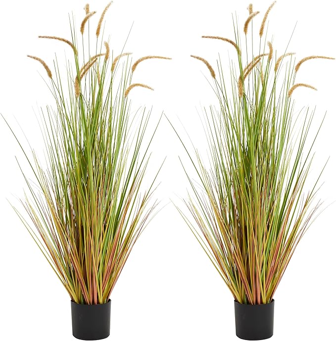 KOL Artificial 5ft 2-Pack Horsetail Reed Grass, 59in Tall Artificial Indoor Outdoor Fake Grass Plant, Home Office Décor Artificial Plants in Pot Faux Plant Greenery, Wedding Decor - Yellow-Ruum Studio Home