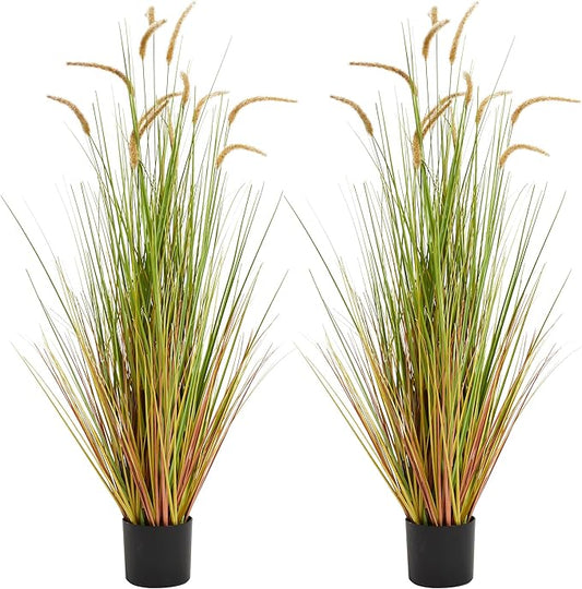 KOL Artificial 5ft 2-Pack Horsetail Reed Grass, 59in Tall Artificial Indoor Outdoor Fake Grass Plant, Home Office Décor Artificial Plants in Pot Faux Plant Greenery, Wedding Decor - Yellow-Ruum Studio Home