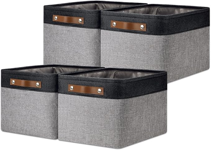 DULLEMELO Canvas Storage Bin with Handles, Fabric Bins for Shelves, Bedroom, Office,Nursery,Fabric Storage Baskets for Toys, Clothes,Gift(Black&Grey,15"x11"x9.5",4-Pack)-Ruum Studio Home