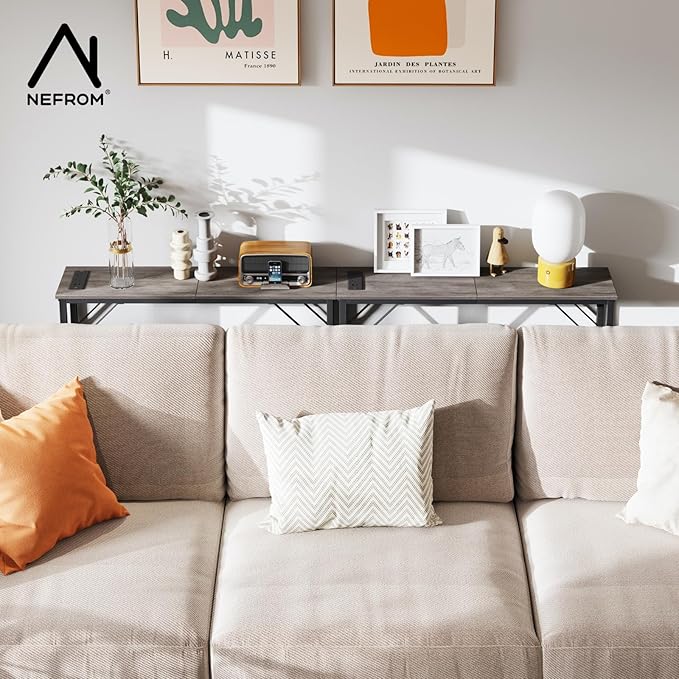 31.5‘’ Console Table, Skinny Entryway Table with Fast-Charging Station, Narrow Long Sofa Table, Behind Slim Couch Table for Entrance, Hallway, Living Room Decor ST-GY80-1-Ruum Studio Home