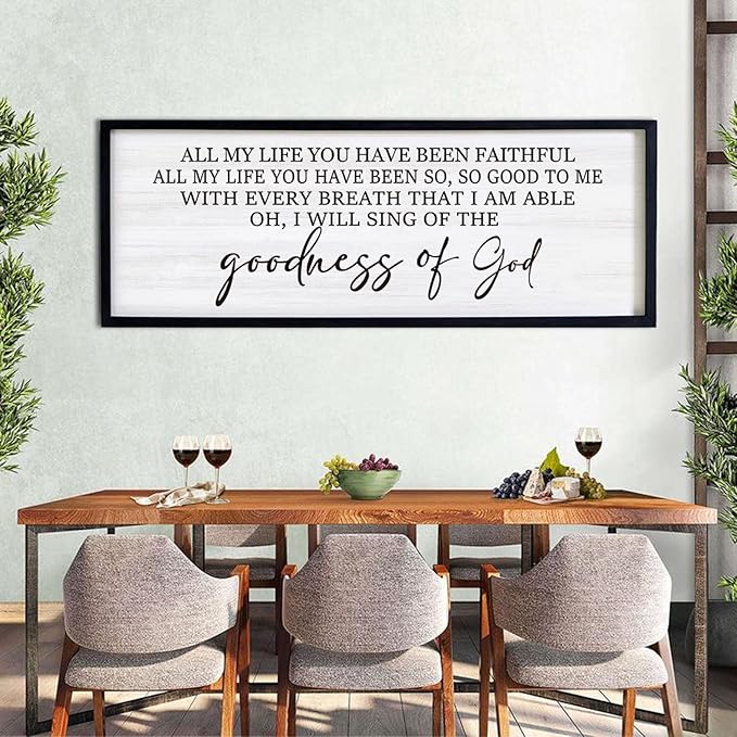 Goodness of God Framed Wall Art, 40''×15'' Positive Religious Black Bible Verse for Christian God Jesus Christ Prayer, Vintage Rustic Long Holy Catholic Scripture Decor-Ruum Studio Home