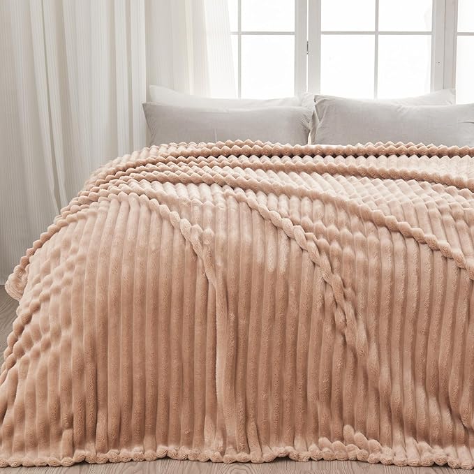 NEWCOSPLAY Super Soft Twin Blanket Taupe Premium Silky Flannel Fleece 3D Ribbed Jacquard Lightweight Bed Blanket All Season Use (Taupe Ribbed, Twin(60"x80"))-Ruum Studio Home