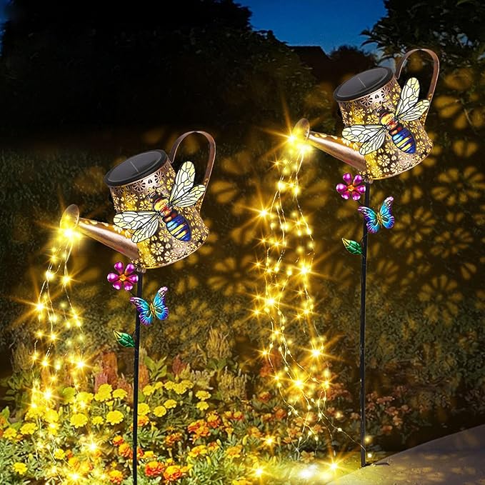 Solar Lights Outdoor Decorative, 39.4'' Metal Solar Watering Can Lights with Bee, Waterproof Garden Stake for Yard Lawn Patio Pathway Landscape, Gardening Gifts for Mom Grandma Women-Ruum Studio Home