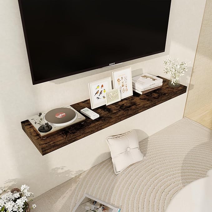 Floating Shelves 48 Inch Long, 12 Inch Deep Floating Shelves for Wall, 48 x 12 Large Wall Shelves for Home Storage & Display, 2" Thicked Floating Shelf for Bedroom, Living Room, Rustic Brown, 1 Pack-Ruum Studio Home