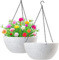 WOUSIWER 13 inch 2Pack Large Hanging Planters for Outdoor Indoor Plants with Drainage Holes and Chain, Round Hanging Flower Pots for Garden Home Porch Decor, White Speckles-Ruum Studio Home