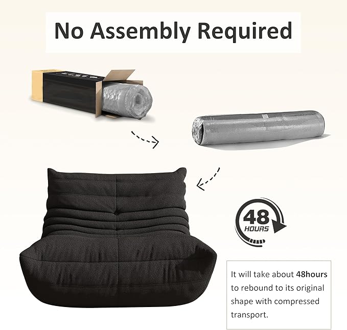 Bean Bag Chair, Oversized Bean Bag Chair for living Room, Fireside Chair for adults with Memory Foam Filled, Big Accent Sofa Lounge Floor Sofa for Gaming, Reading, Relax, No Assembly Required. (Black)-Ruum Studio Home