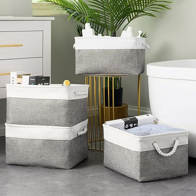 TcaFmac Storage Basket for Organizing - Large 4 Pack 15.8x11.8x8.2 inch Fabric Storage Bins for Shelves, Foldable Storage Cubes for Closet Cloth Toy Gift Kids(White&Grey)-Ruum Studio Home