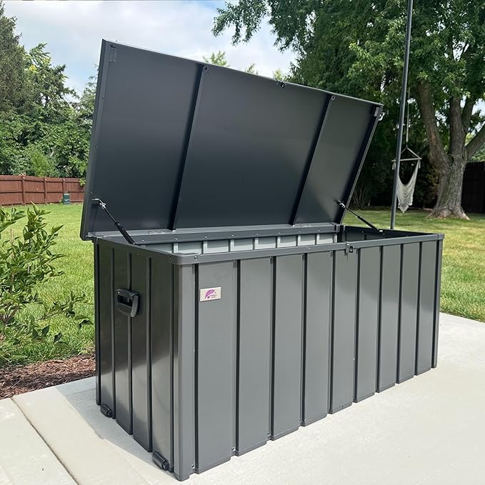 PURPLE LEAF Outdoor Deck Box 100 Gallon Waterproof Lockable Storage Box Container with Lid Deck Organization for Patio Cushions Side Table Pool Accessories Garden Tools, Gray-Ruum Studio Home