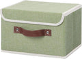 ANMINY Storage Bin with Lid Storage Boxes with PU Leather Handles PP Plastic Board Decorative Foldable Lidded Cotton Linen Fabric Home Cubes Baskets Closet Organizer Container - Green, Small Size-Ruum Studio Home